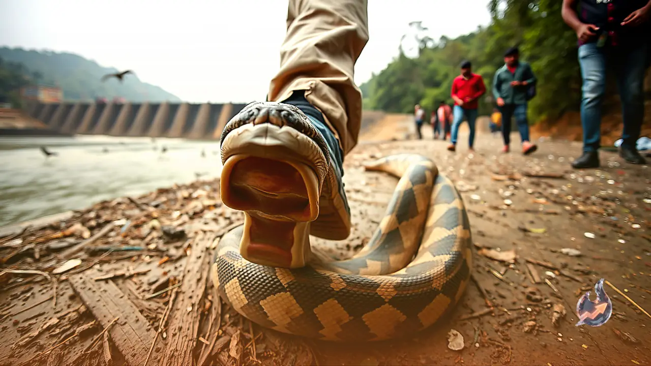Massive 14-Foot Python Swallows Dog Near Rana Pratap Sagar Dam Before Forest Rescue