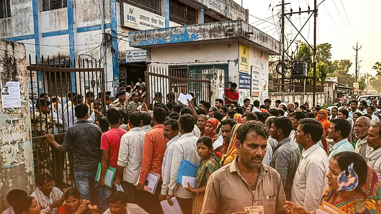 मुगलसराय बीएसएनएल कार्यालय में आधार केंद्र पर भारी भीड़, घंटों इंतजार और चार दिन से चक्कर काटने को मजबूर नागरिक
