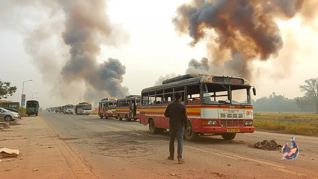 Massive Disaster Averted at Bhopal ISBT As Fire Destroys Eight Buses Causing Multi Crore Loss