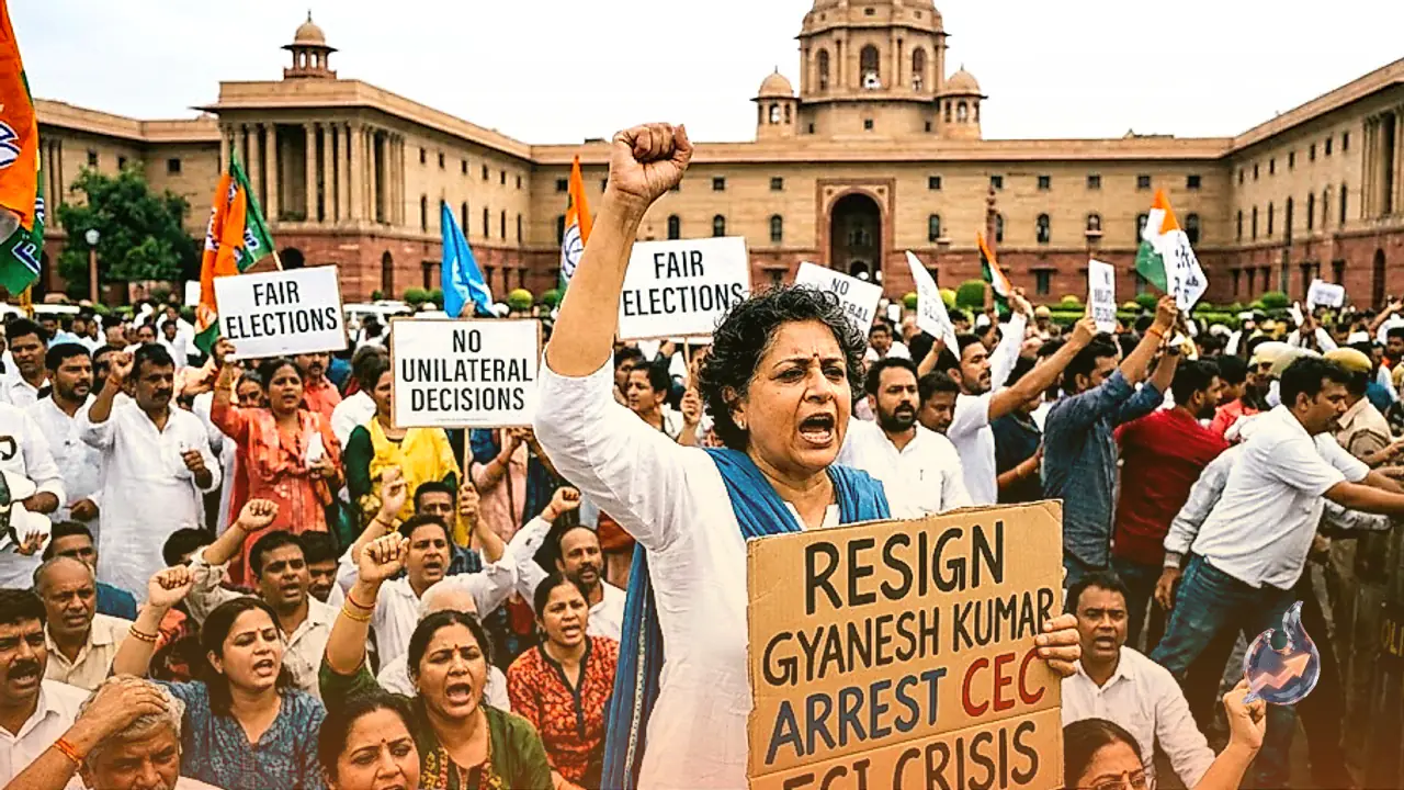 चुनाव आयोग में आंतरिक कलह पर देशव्यापी बवाल: मुख्य चुनाव आयुक्त ज्ञानेश कुमार के इस्तीफे और गिरफ्तारी की मांग को लेकर सड़कों पर उतरा विपक्ष
