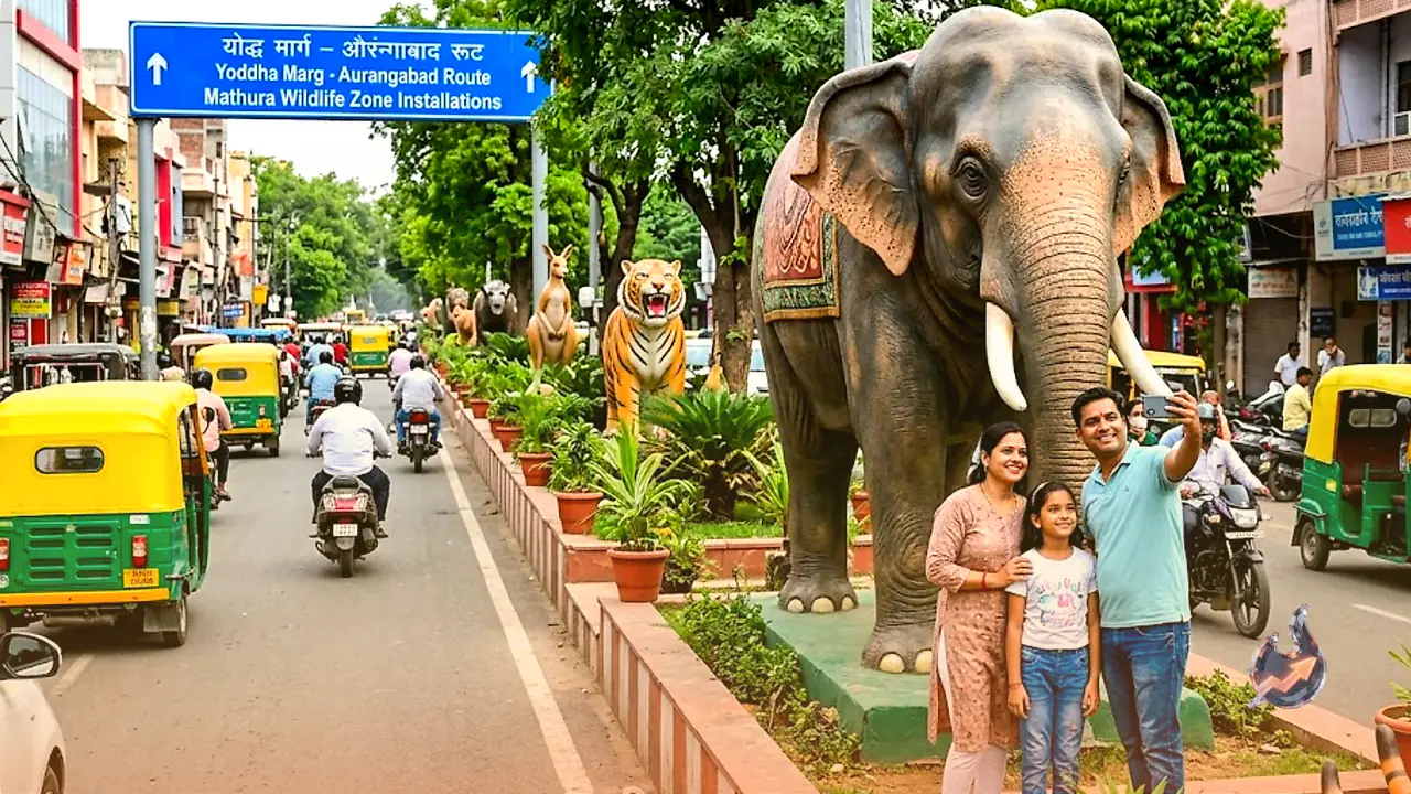 मथुरा की सड़कों पर अब दिखेगा जंगल का एहसास, योद्धा मार्ग से औरंगाबाद तक सजे वन्यजीवों के स्टैचू