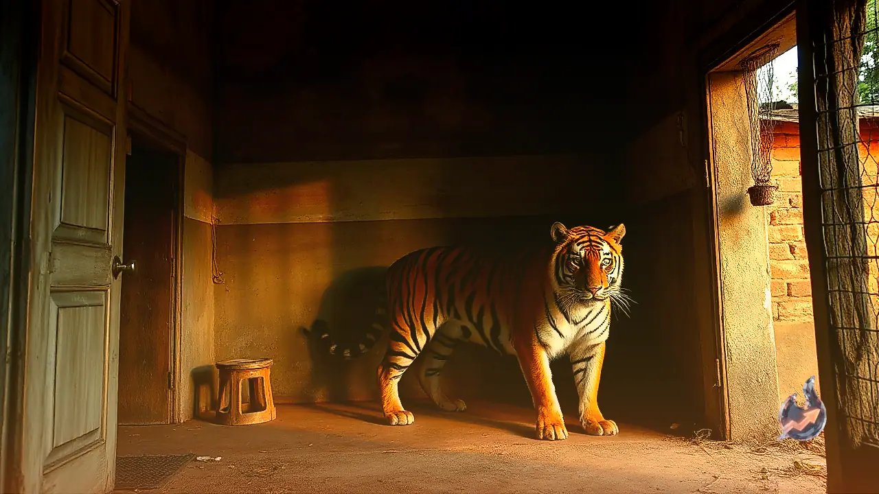 Royal Bengal Tiger Strays into Mayurbhanj Village, Quick-Thinking Locals Trap Big Cat in Empty House Before Rescue