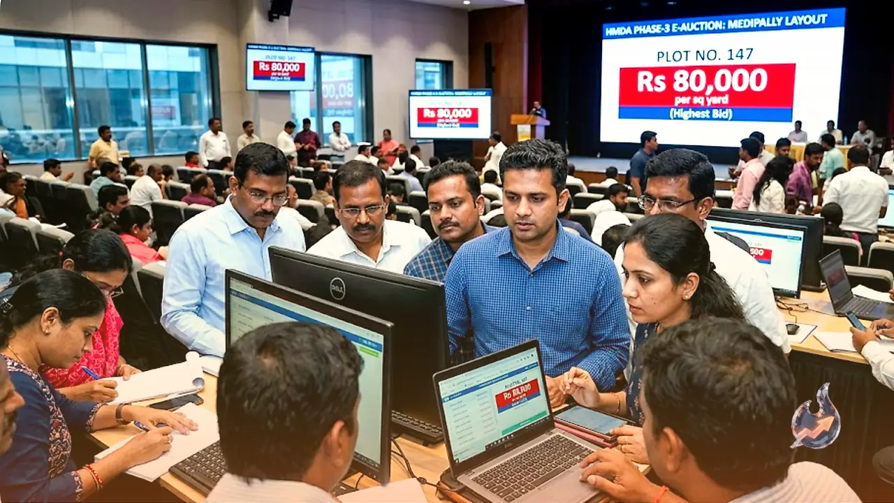 मेडिपल्ली में हर प्लॉट के लिए भिड़े खरीदार, एचएमडीए नीलामी में टॉप बोली पहुंची 80,000 रुपए/वर्ग गज