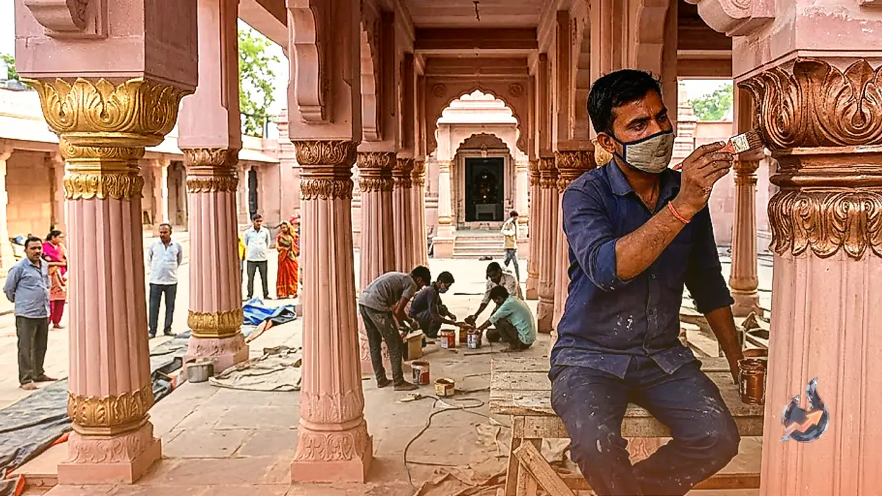 Mirzapur Renovates Maa Vindhyavasini Dham Corridor Ahead of Navratri With Metallic Hues and Pink Stone Pillars