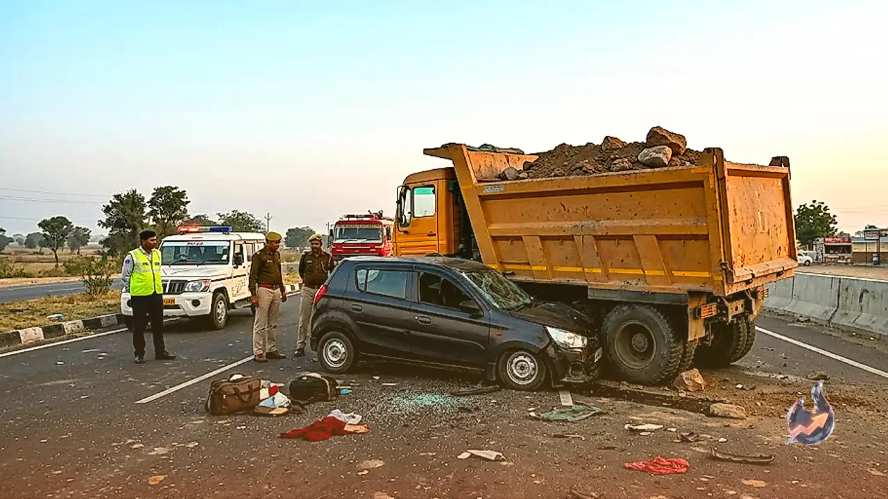 Dumper crushes car on Mithri bypass, killing three family members and the driver