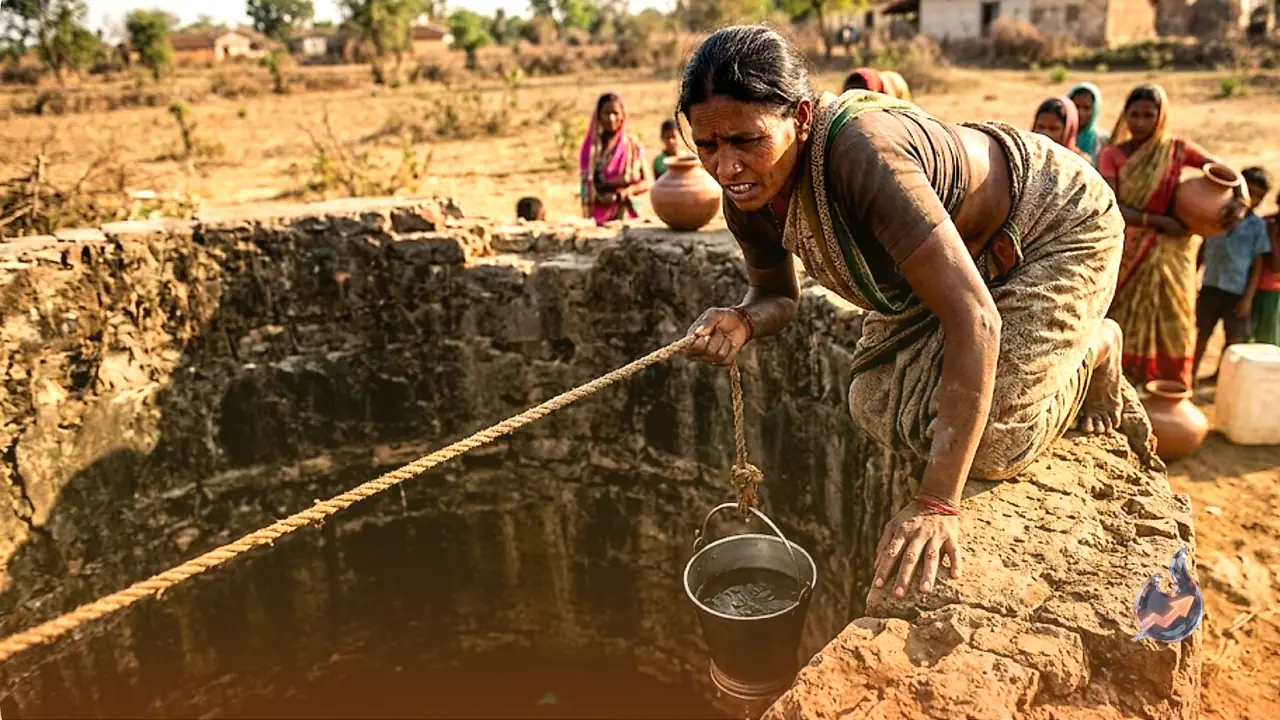 मंडला: जान जोखिम में डालकर 'मौत के कुएं' से पानी ला रहे ग्रामीण