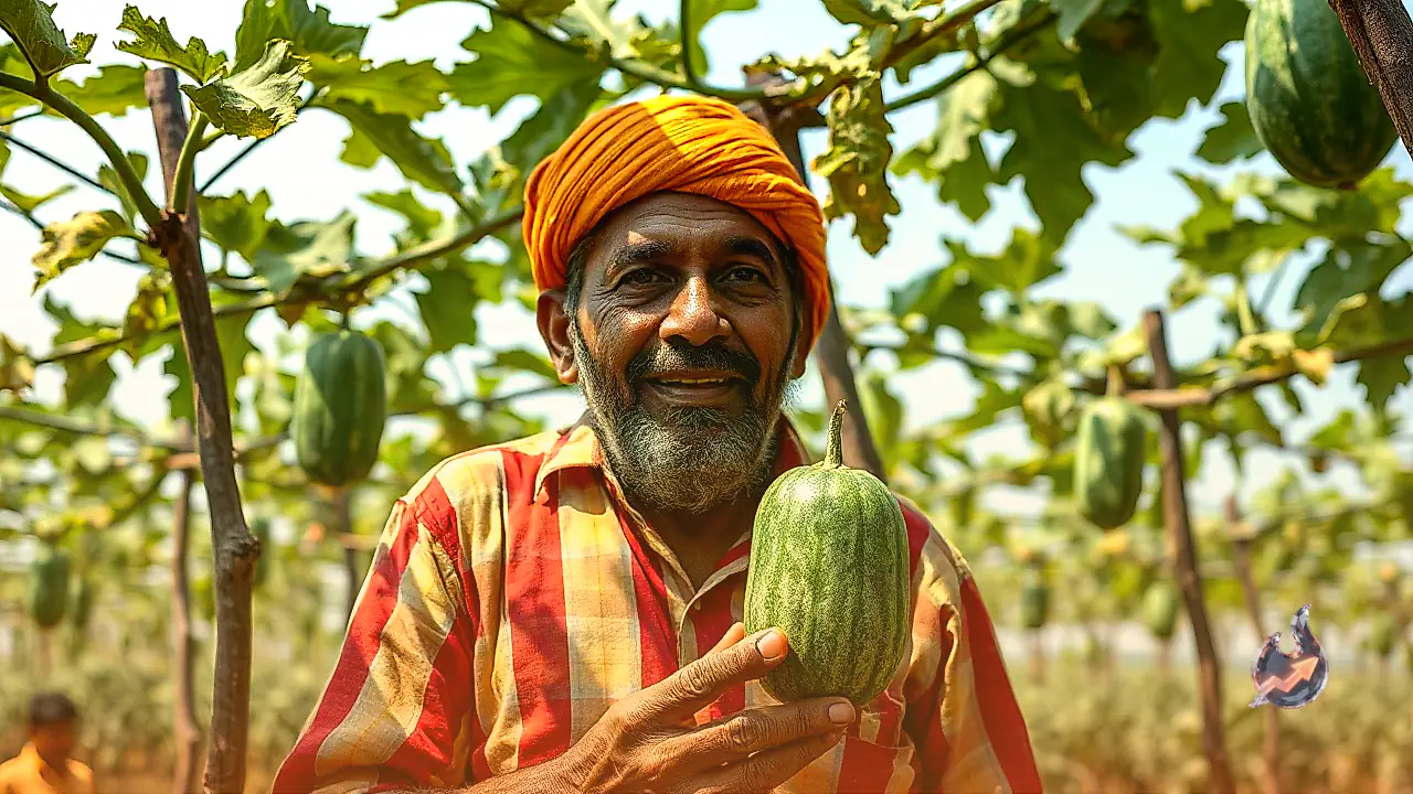 Farmer in Mohammadi Adopts Trellis Method for Snap Melon Cultivation, Earning Up to Rs 60 per Piece