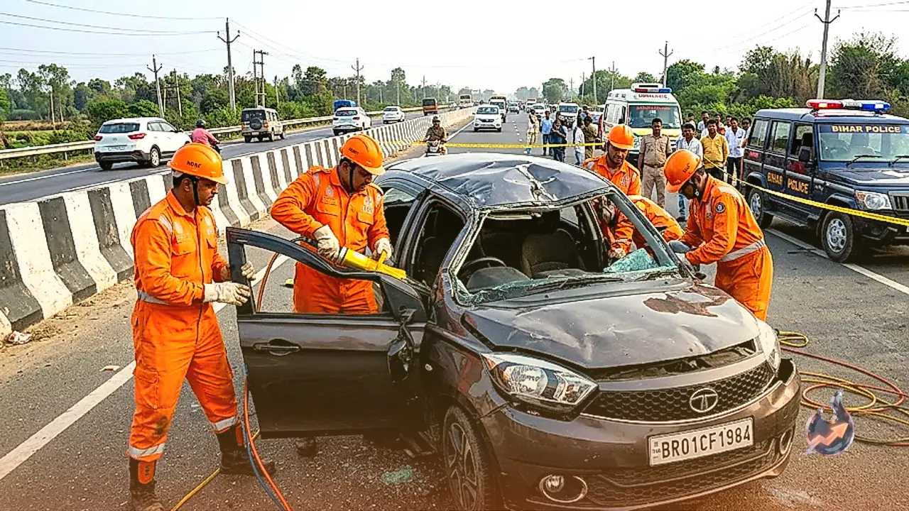 मोकामा-बख्तियारपुर फोरलेन पर कार बुरी तरह क्षतिग्रस्त, तीन की मौत, काटकर निकाले गए शव