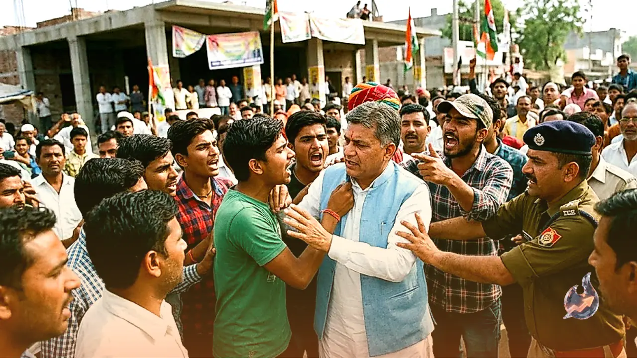 Youths corner Rajasthan MLA Tarachand Saraswat over roads and water at Momasar Bas rally, chaos erupts