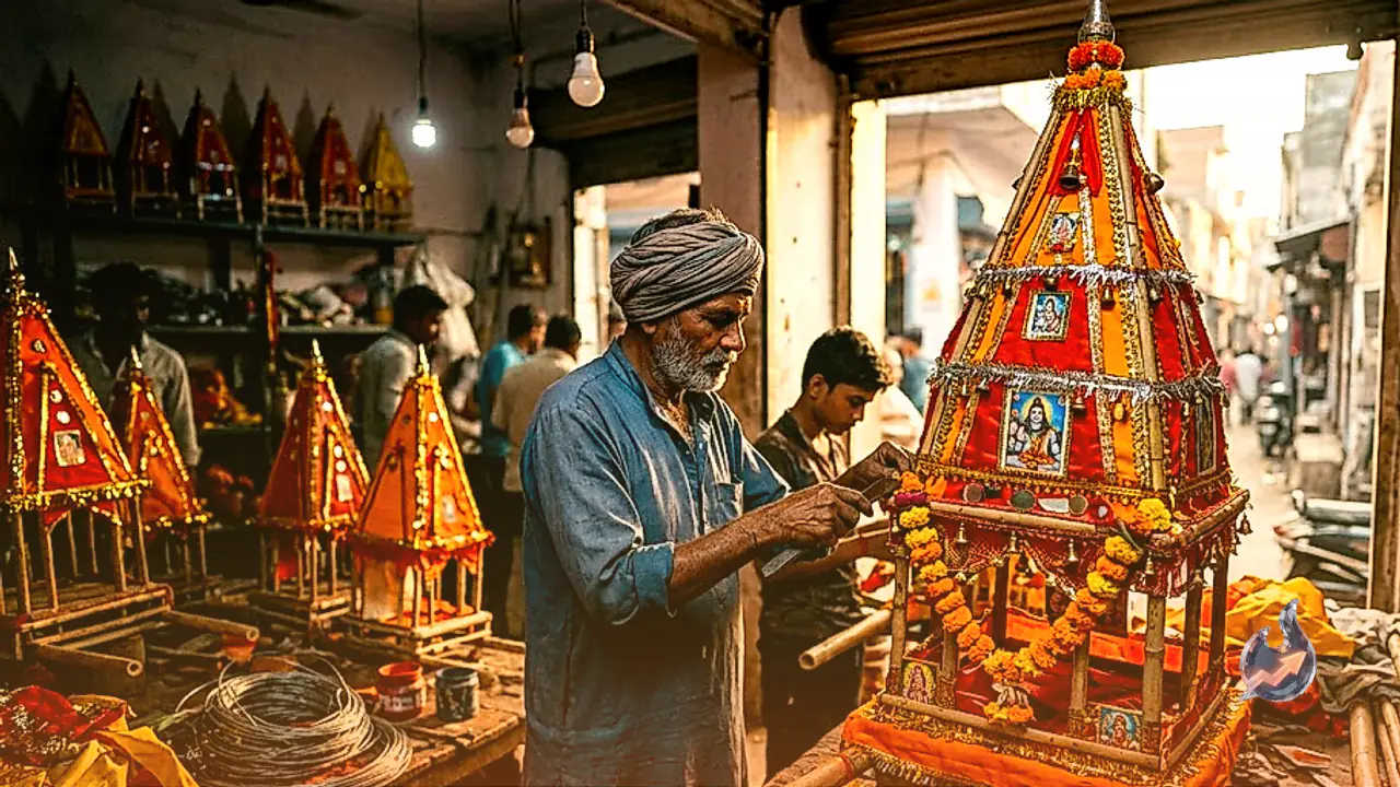 The Sawan Rush in Moradabad: Traditional Artisans Handcraft Massive 10-Foot Custom Kanwars