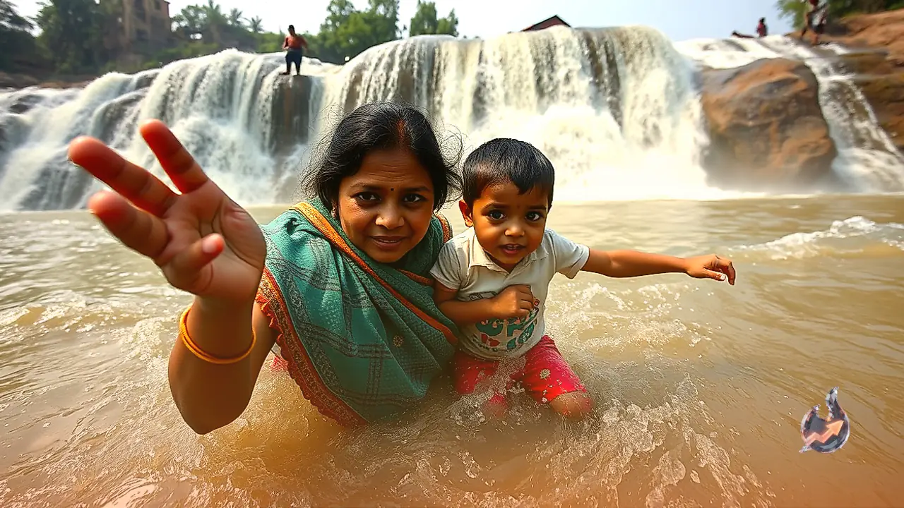 Mother Swept Away at Ghagra Waterfalls After Leaping In to Rescue Son