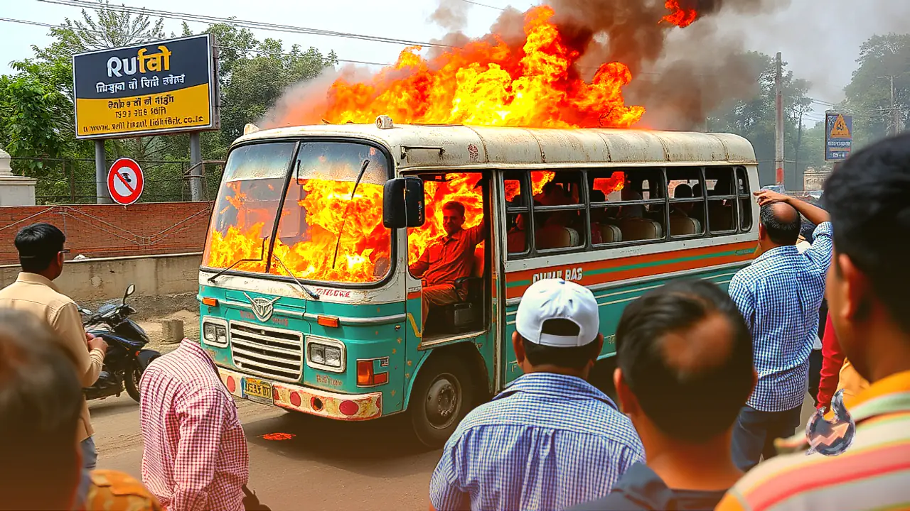 Moving Mini Bus Catches Fire on Nagaur Bypass, Alert Driver Saves All 13 Passengers