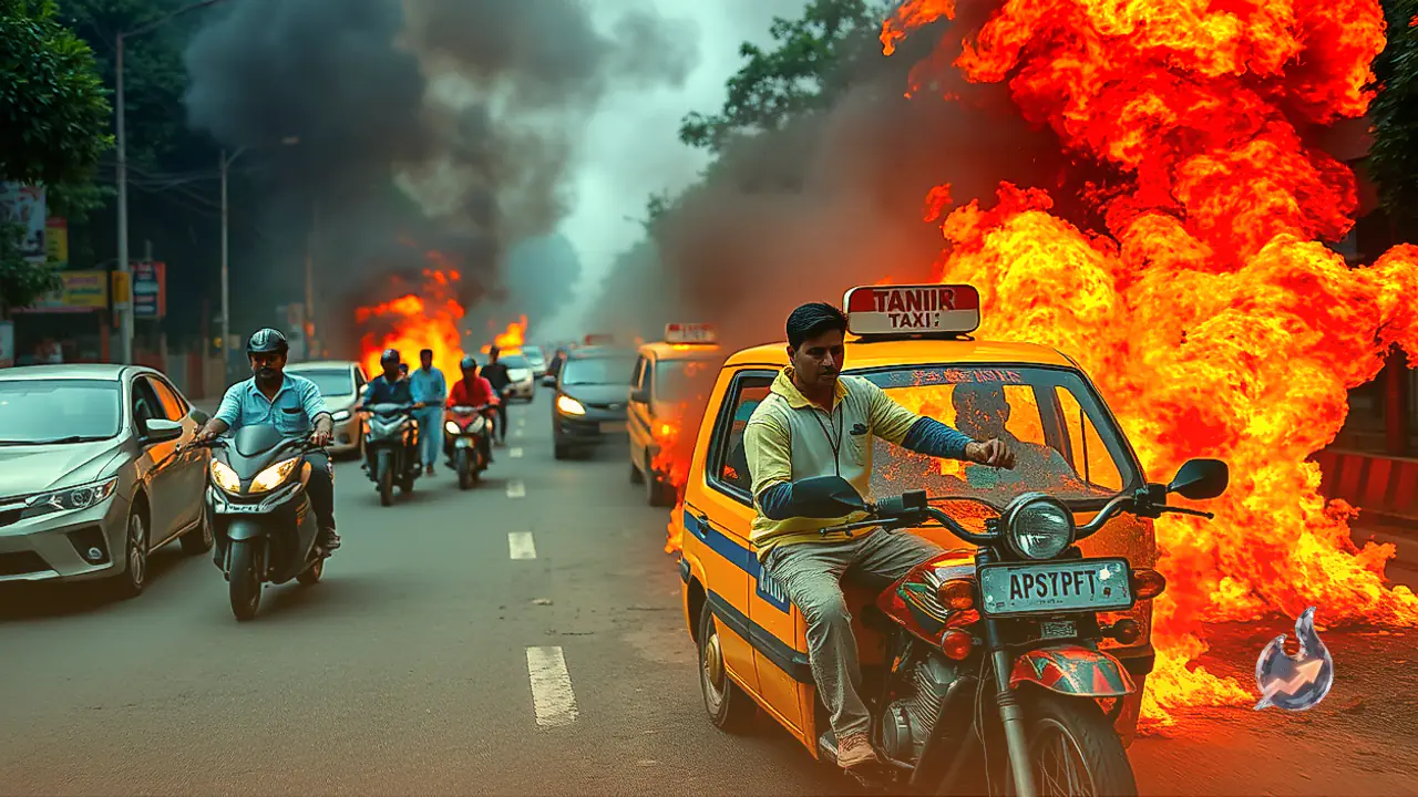 Moving Taxi Engulfed in Flames on Kamand Road in Mandi, IIT Trainees and Driver Leap to Safety