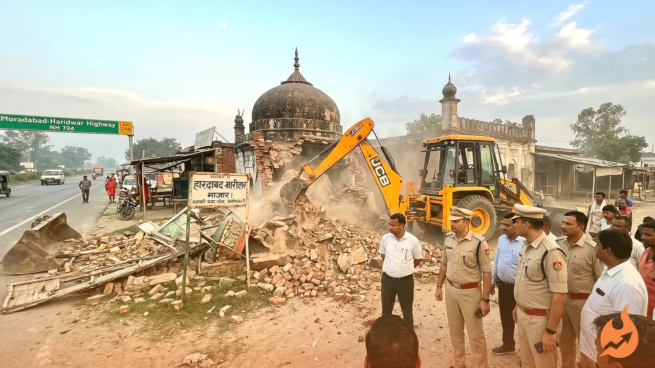 मुरादाबाद: कांवड़ मार्ग पर बाधा बनी दो सदी पुरानी मजार पर चला बुलडोजर, सोमवती अमावस्या की सुबह हुई कार्रवाई
