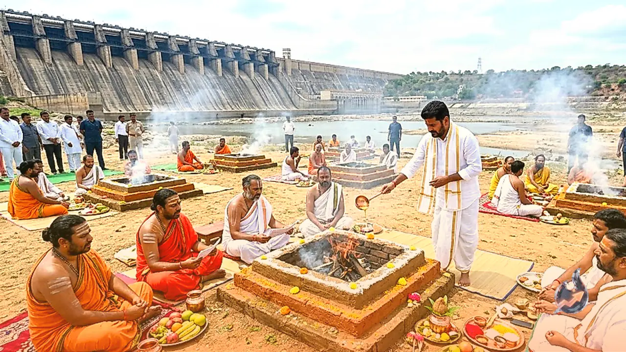Telangana Performs Varuna Yajna at Nagarjuna Sagar Dam to Seek Rainfall Amid Low Water Inflows