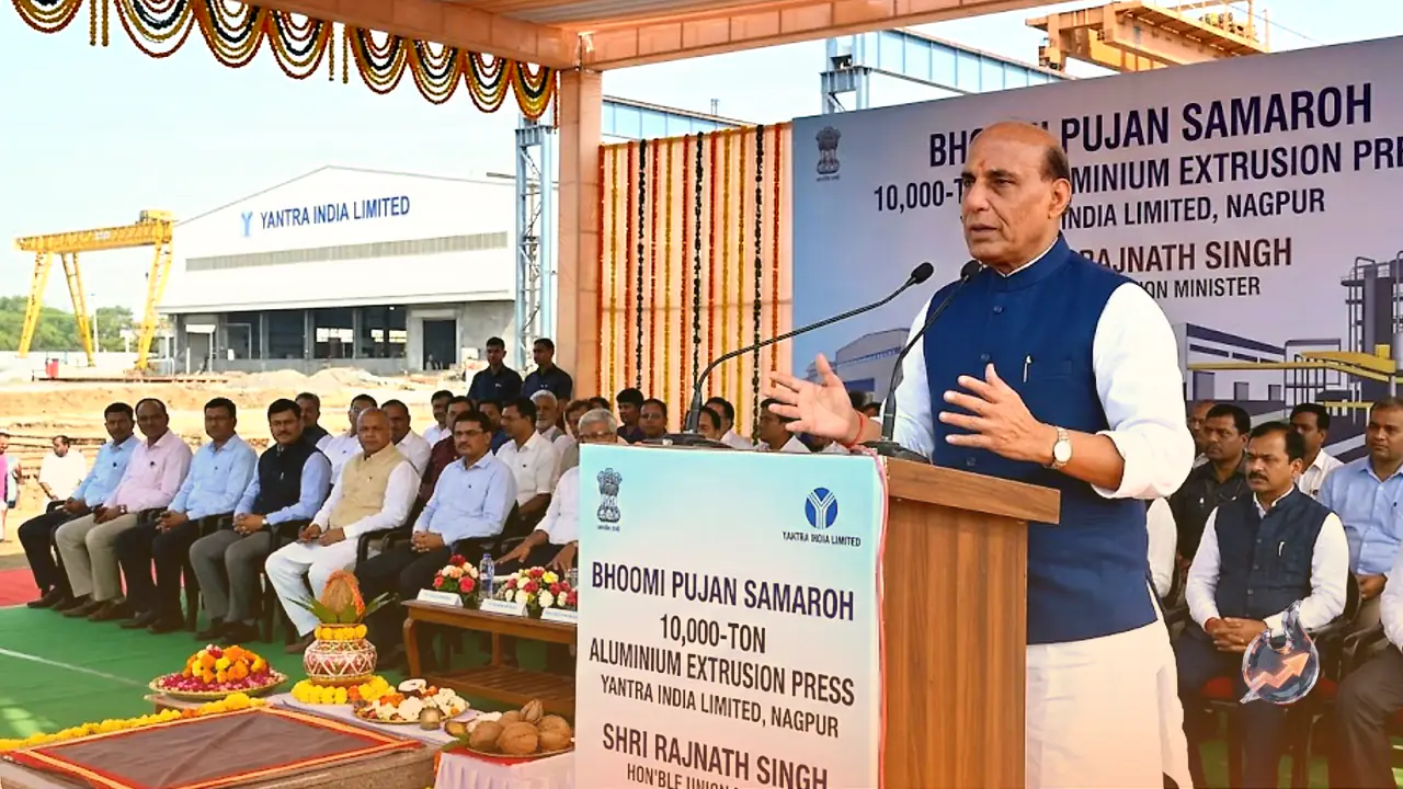 Rajnath Singh Addresses Bhoomi Pujan Samaroh for 10,000-Ton Aluminium Extrusion Press at Yantra India Limited in Nagpur