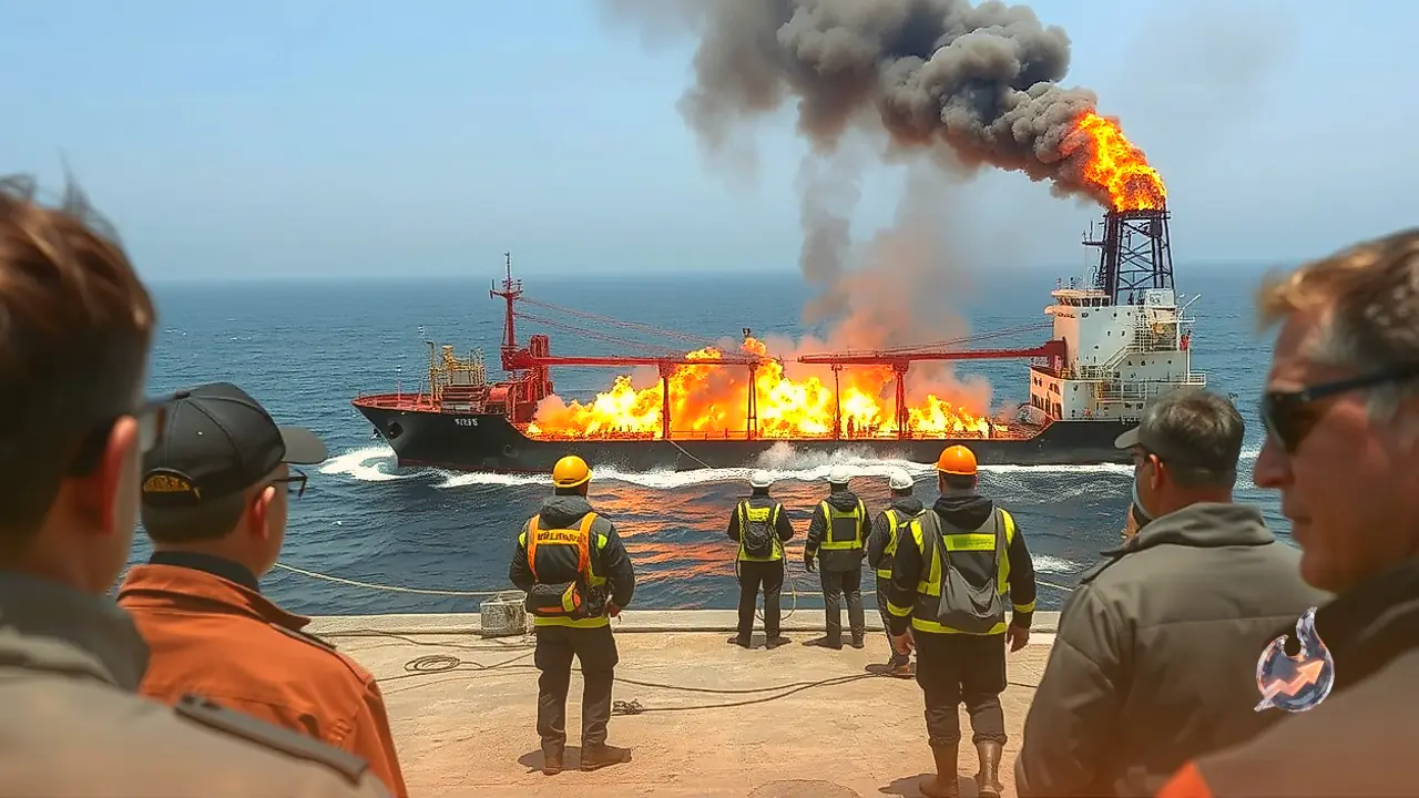 Naval Mine Blast Engulfs Oil Tanker in Flames Across Hormuz Strait