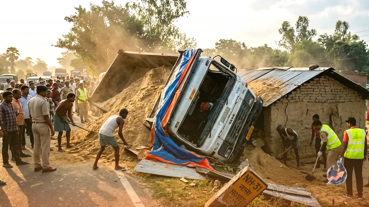 Sand Truck Overturns Onto Roadside Home in Bihar's Bhagalpur, Killing Three From One Family