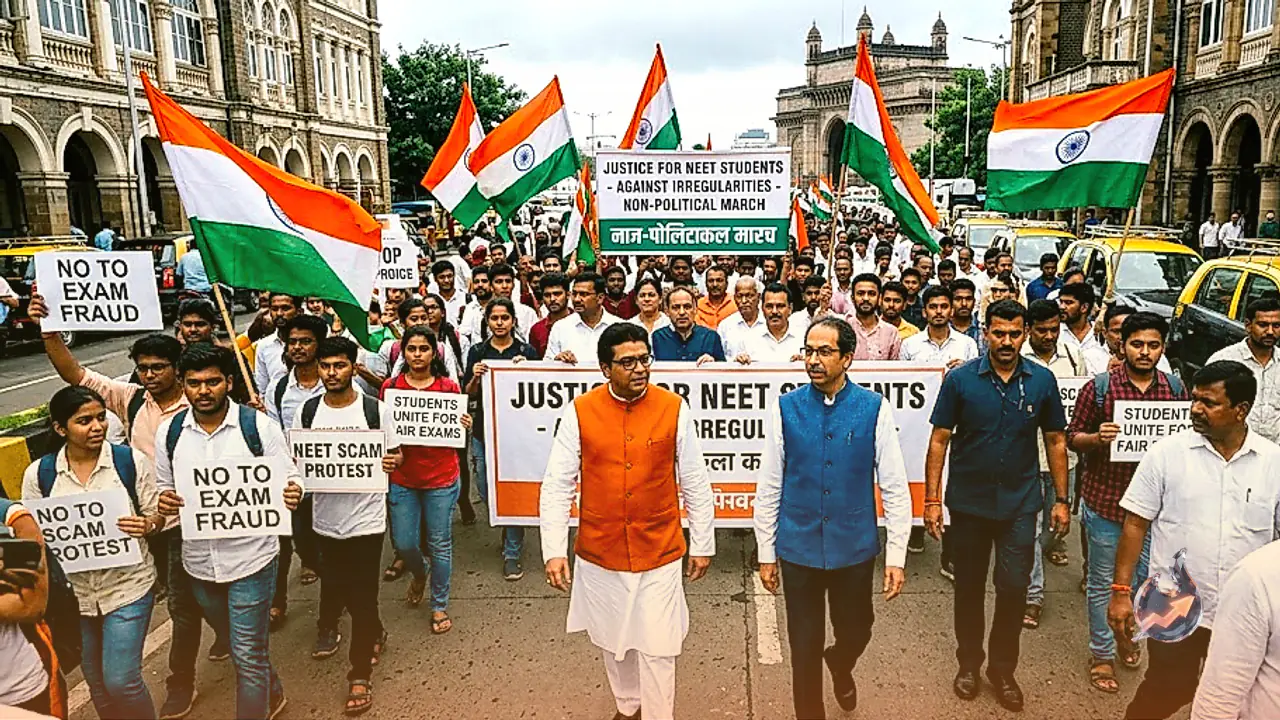 Raj and Uddhav Thackeray Unite Against Medical Entrance Exam Irregularities with a Non-Political Tricolor March in Mumbai