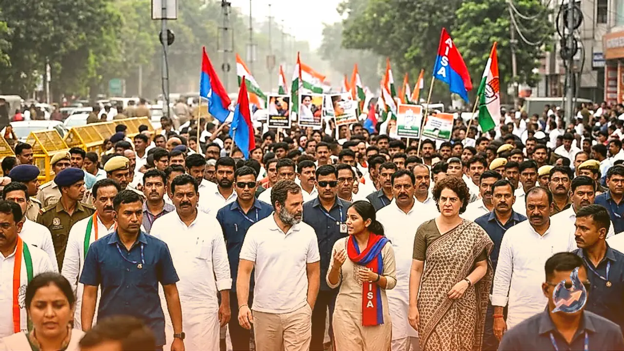 Neha Bora joins Rahul and Priyanka Gandhi in opposition march, sparking political buzz