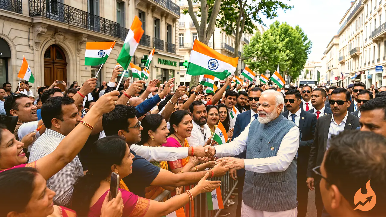 नीस में PM Modi का भव्य स्वागत, तिरंगे लहराते उमड़ा भारतीय समुदाय