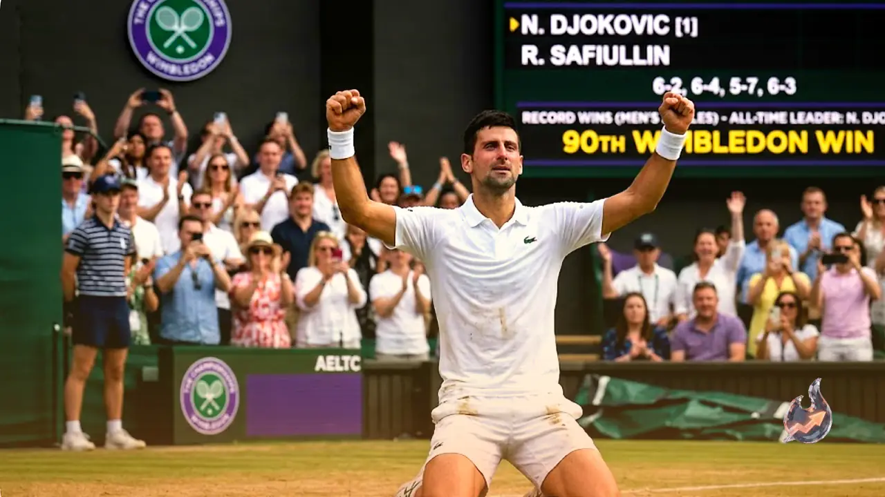 Novak Djokovic grinds past Roman Safiullin to claim outright most Wimbledon wins in men's history