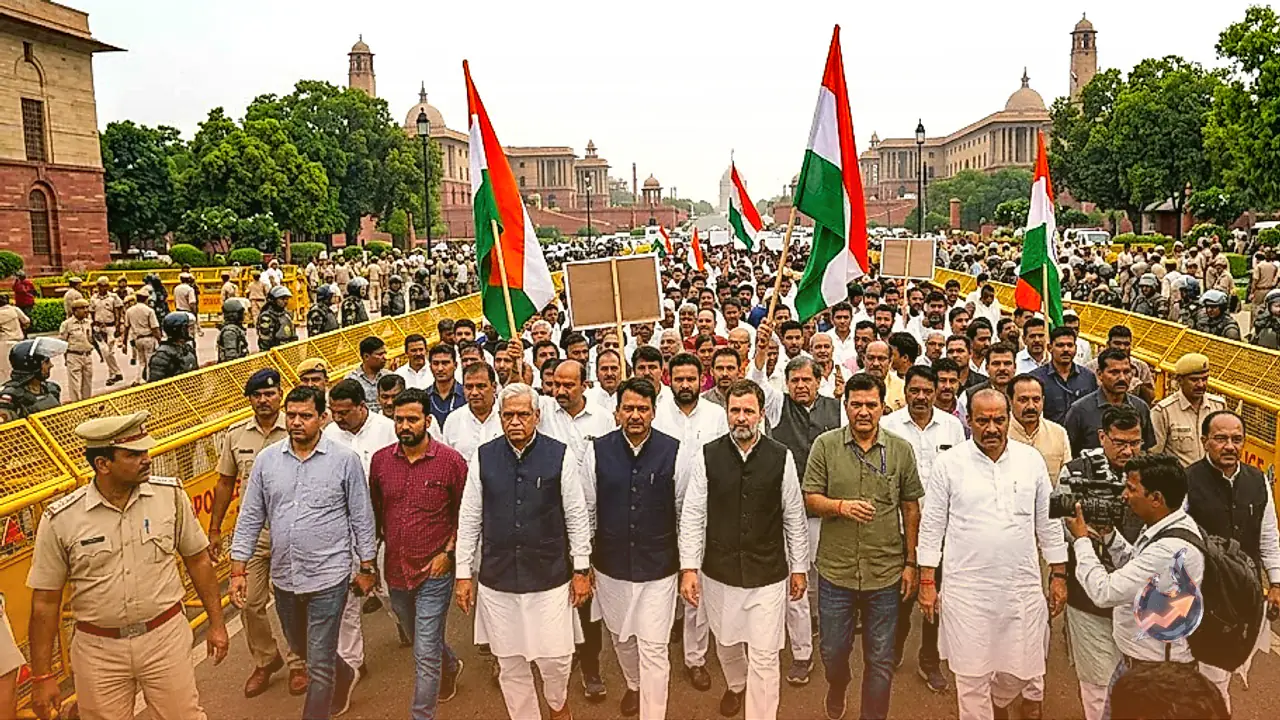 Opposition INDIA Bloc Marches Toward Supreme Court Demanding CEC Removal, High Security and 6 Metro Stations Shut in Delhi