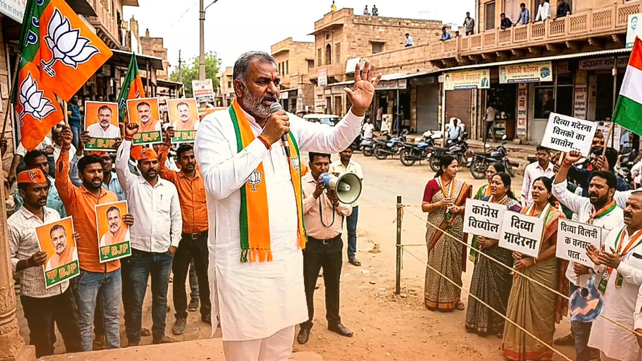 Osian Civic Polls Heat Up as BJP MLA Bheraram Siyol Counters Divya Maderna Protest