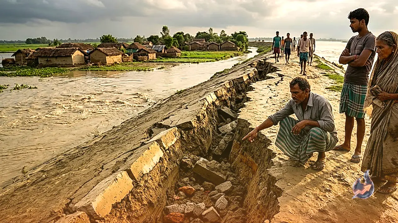 Bihar's brand new flood embankment cracks apart in first monsoon showers, leaving Sikrahna riverside villages on edge