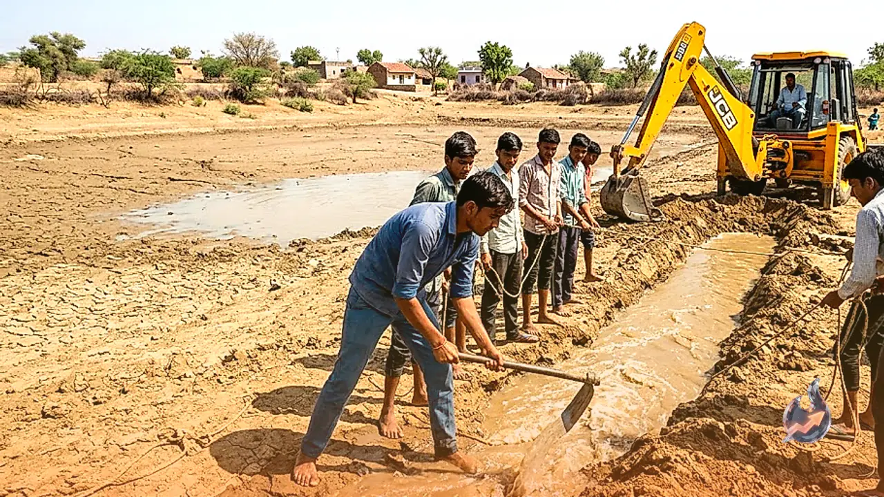 पाली के आऊवा में सूखे तालाबों के बीच युवाओं ने ट्यूबवेल से भर दी सूखी नाड़ी, धूमधाम से हुआ गणेश विसर्जन