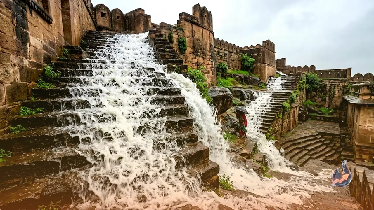 When the rains arrive, this ancient Rajasthan fort turns its old stone steps into a milky cascade