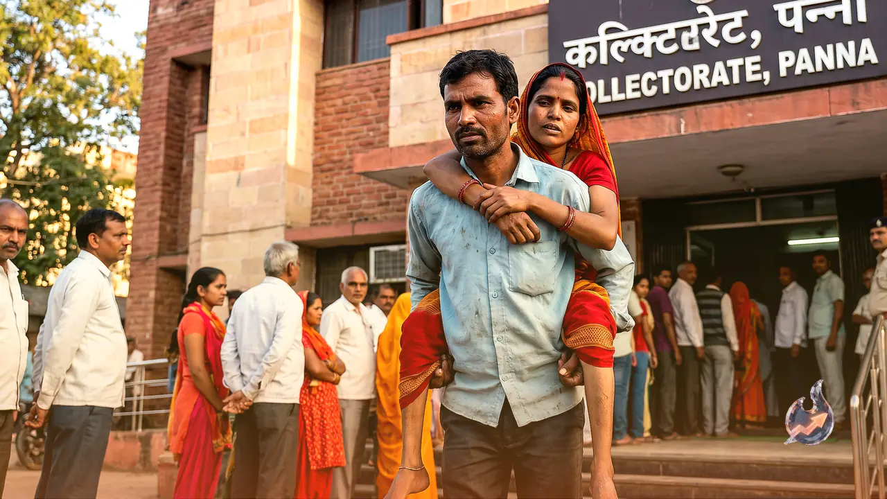 Panna: Husband Carries Disabled Wife on His Back to Collectorate, Says Family Got No Ration or Welfare Scheme for 10 Years
