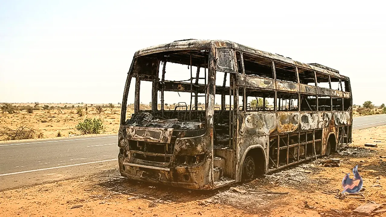 Passengers Leap to Safety as Sleeper Bus Catches Fire on Rajasthan Highway Near Mahajan