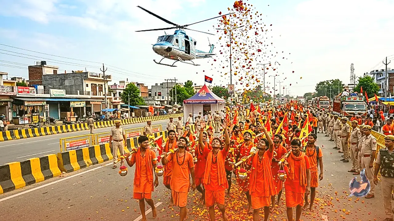 पवित्र श्रावण में मेरठ के कांवड़ियों पर हुई पुष्पवर्षा, उत्तर प्रदेश सरकार ने सुरक्षा के लिए बनाए नए थाने और रूट प्लान