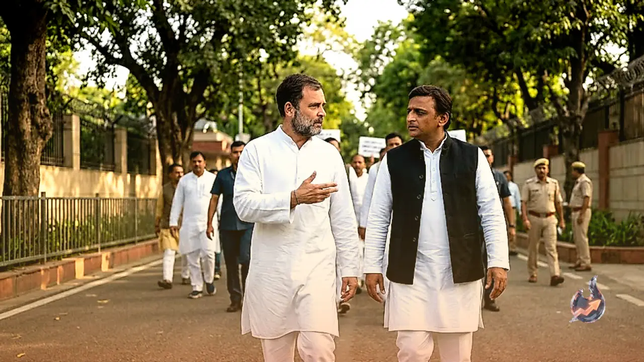 Akhilesh Yadav Joins Rahul Gandhi's Protest Outside PM's Residence, AAP Raises Questions