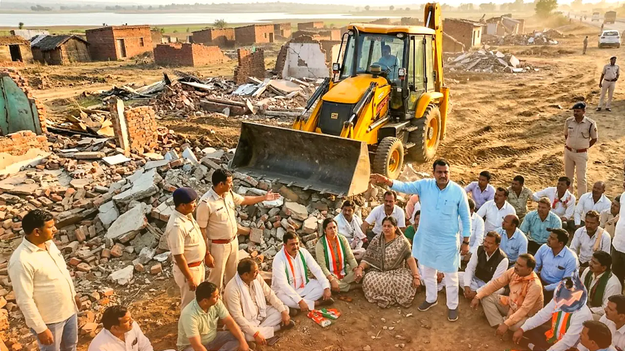 प्रशासन ने आगर मालवा में सैकड़ों झोपड़ियां जमींदोज कीं, शाम को नेताओं की भिड़ंत में रुकी कार्रवाई