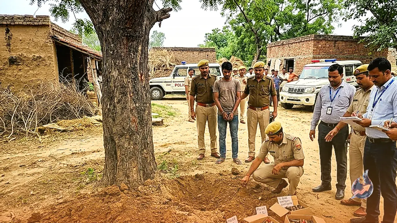 प्रतापगढ़ में हिस्ट्रीशीटर के फार्म हाउस पर पुलिस और डीएसटी की रेड, पेड़ के नीचे से मिले 90 कारतूस और बेटा गिरफ्तार