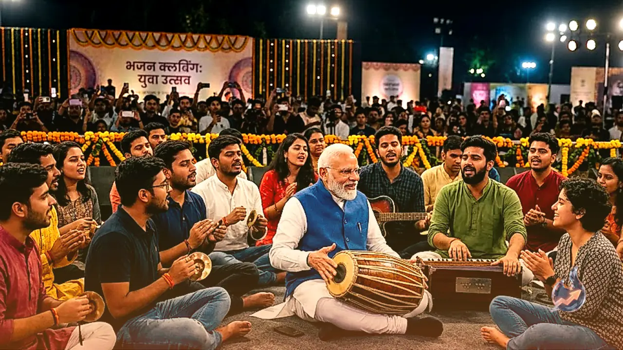 दिल्ली में भजन क्लबिंग के दौरान युवाओं के बीच नजर आए प्रधानमंत्री नरेंद्र मोदी