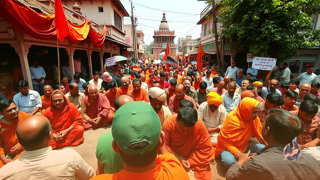 Protest Erupts in Manoharpur Over Disputed Math Land as Monks and Villagers Launch Indefinite Sit-In at Gandhi Chowk