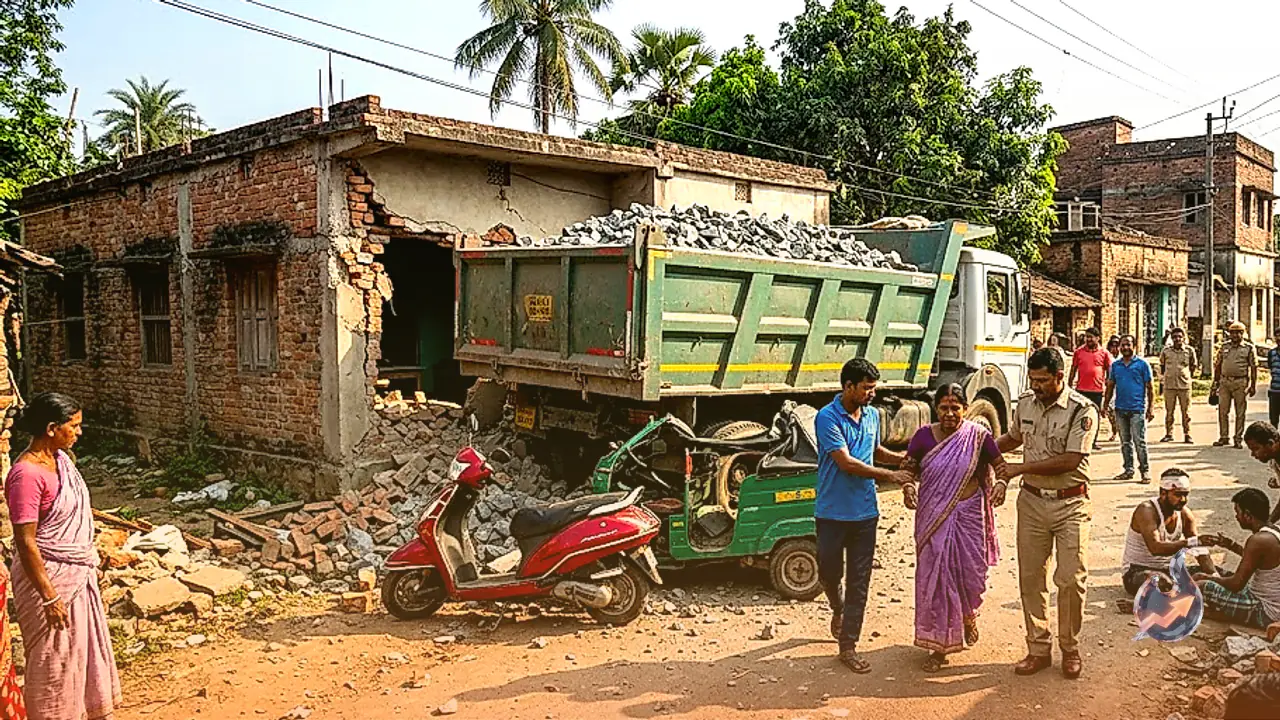Purba Bardhaman accident: Stone-laden dumper loses control on speed hump, flattens scooty and toto before ramming into house, two hurt
