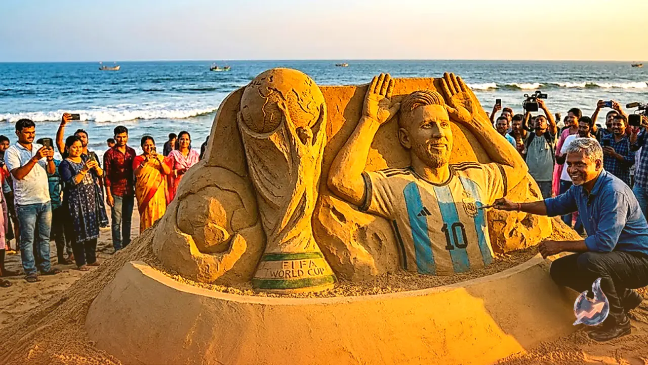 Puri Beach Comes Alive With Huge Sand Trophy And Messi Art Ahead Of Massive Football Final