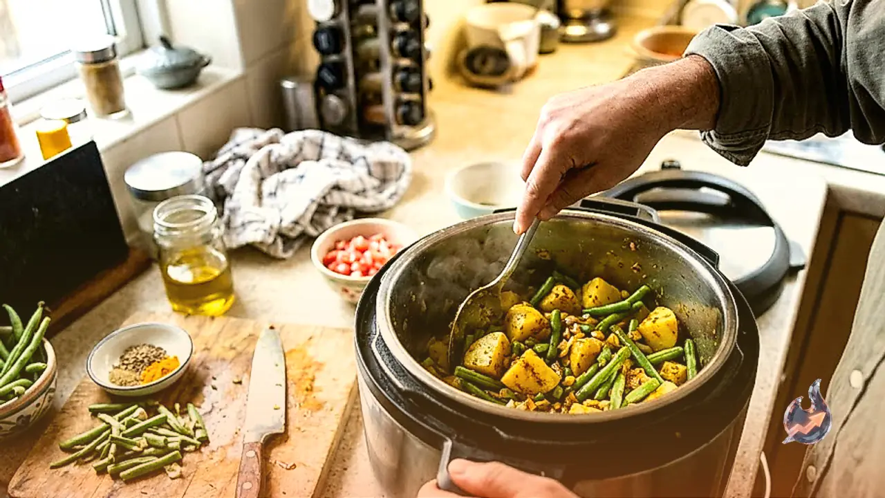 Quick Spiced Potato and French Beans in a Pressure Cooker for Busy Weekday Meals