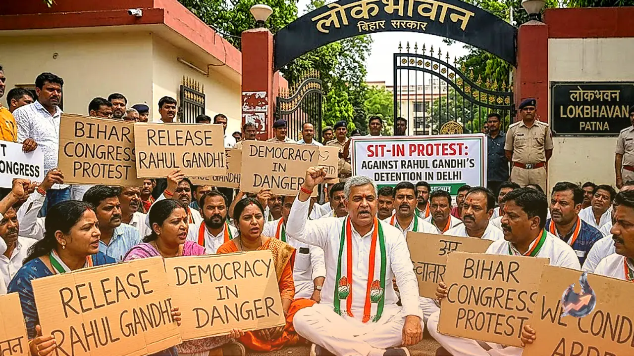 Rahul Gandhi's Detention Sparks Congress Sit-In Outside Bihar's Lokbhavan in Patna