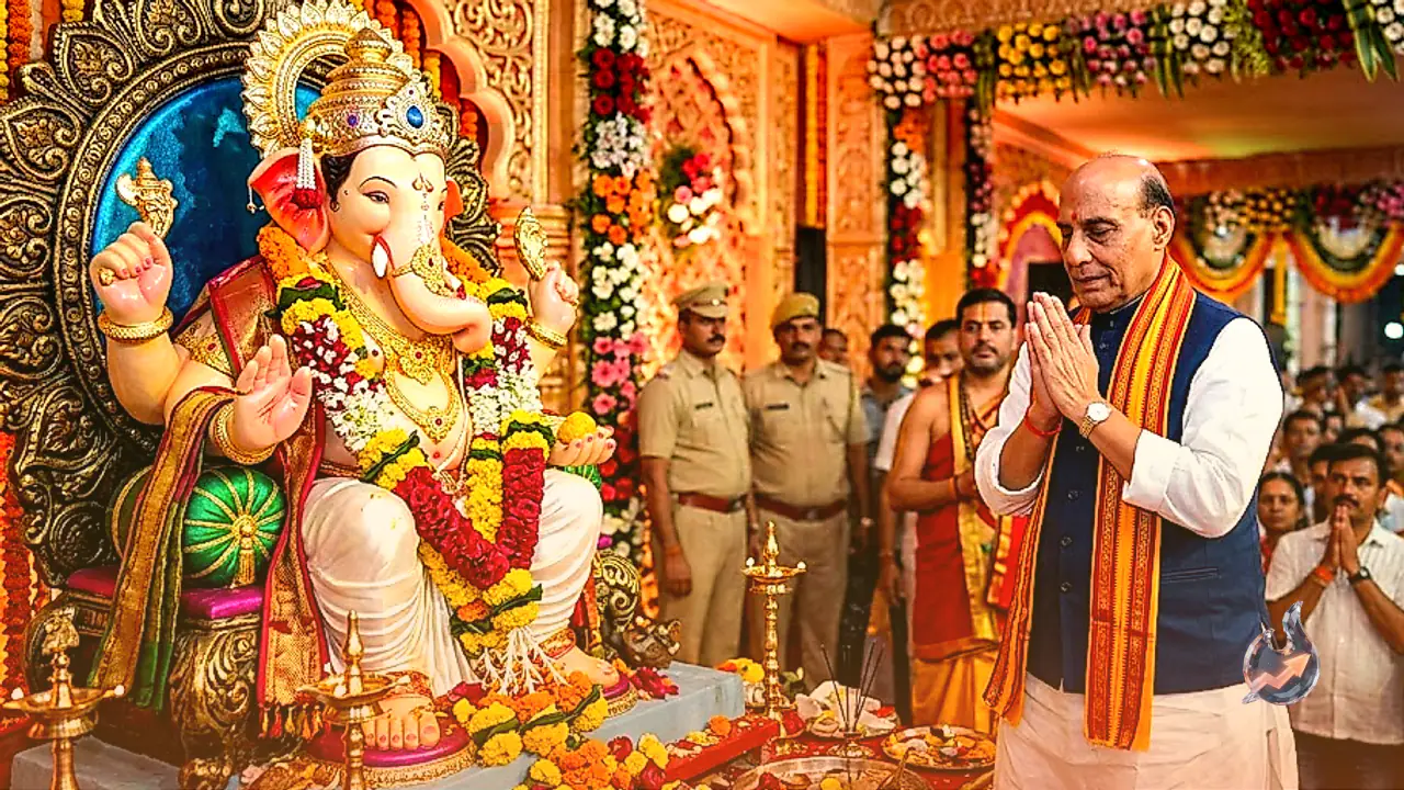 Rajnath Singh visits Pitampura Pandal to offer prayers to Lord Ganesha