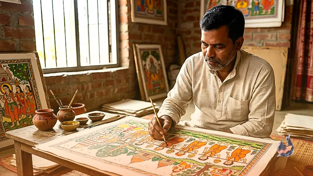 समस्तीपुर के चित्रकार कुंदन राय ने मिथिला पेंटिंग में उकेरी कांवर यात्रा की दिव्य झलक, कैनवास पर दिखे पौराणिक प्रसंग