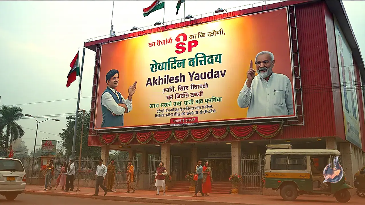 Poster Outside SP Office Depicts Blessings for Akhilesh Yadav Ahead of 2027 UP Polls