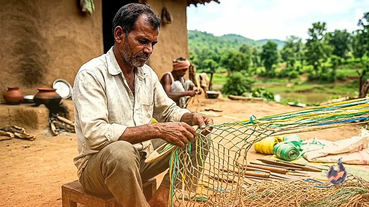 Kunwar Bara in Surguja crafts durable fishing nets from plastic sacks, keeping ancestral legacy alive