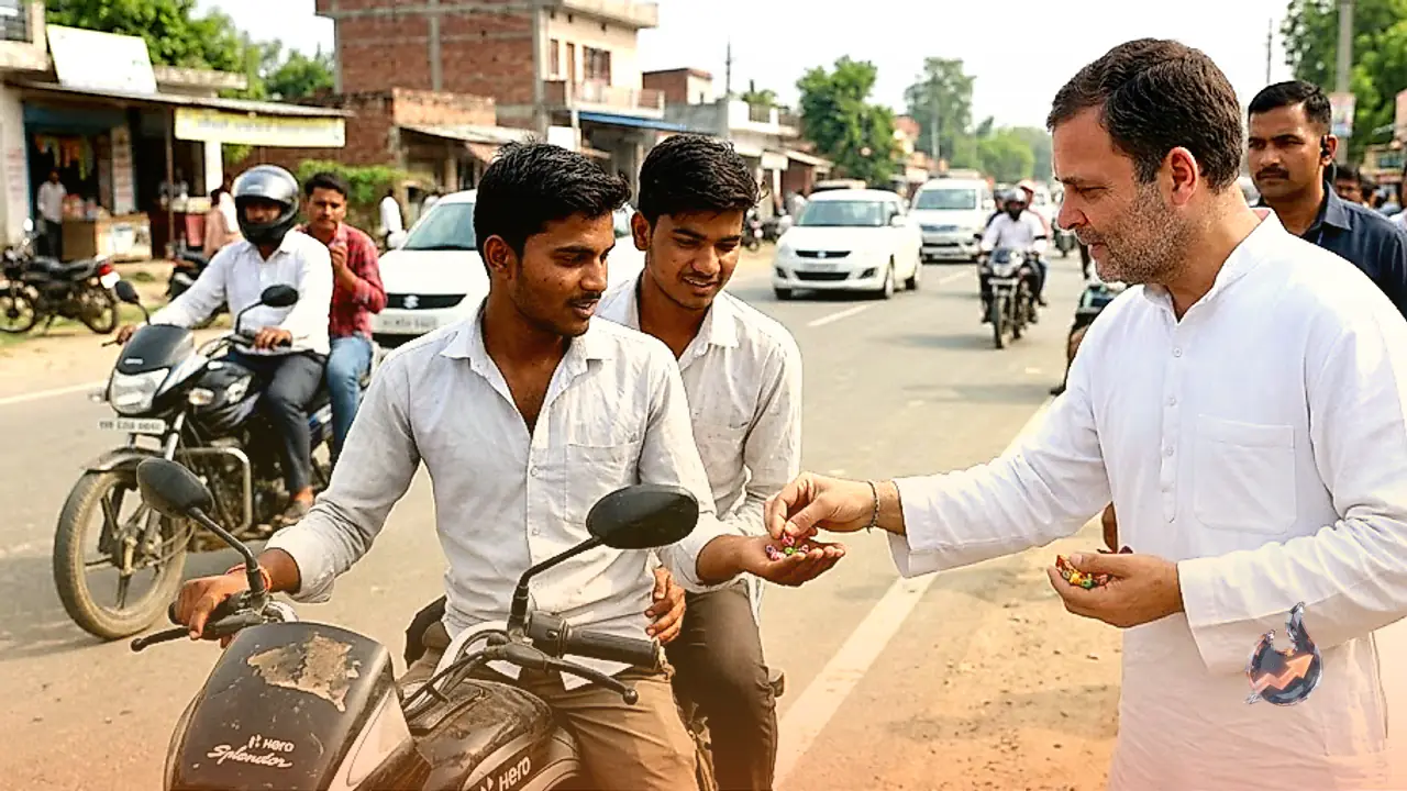 सड़क पर बिना हेलमेट बाइक सवारों को देख राहुल गांधी ने रोकी गाड़ी, टॉफी देकर कही सुरक्षा की बात