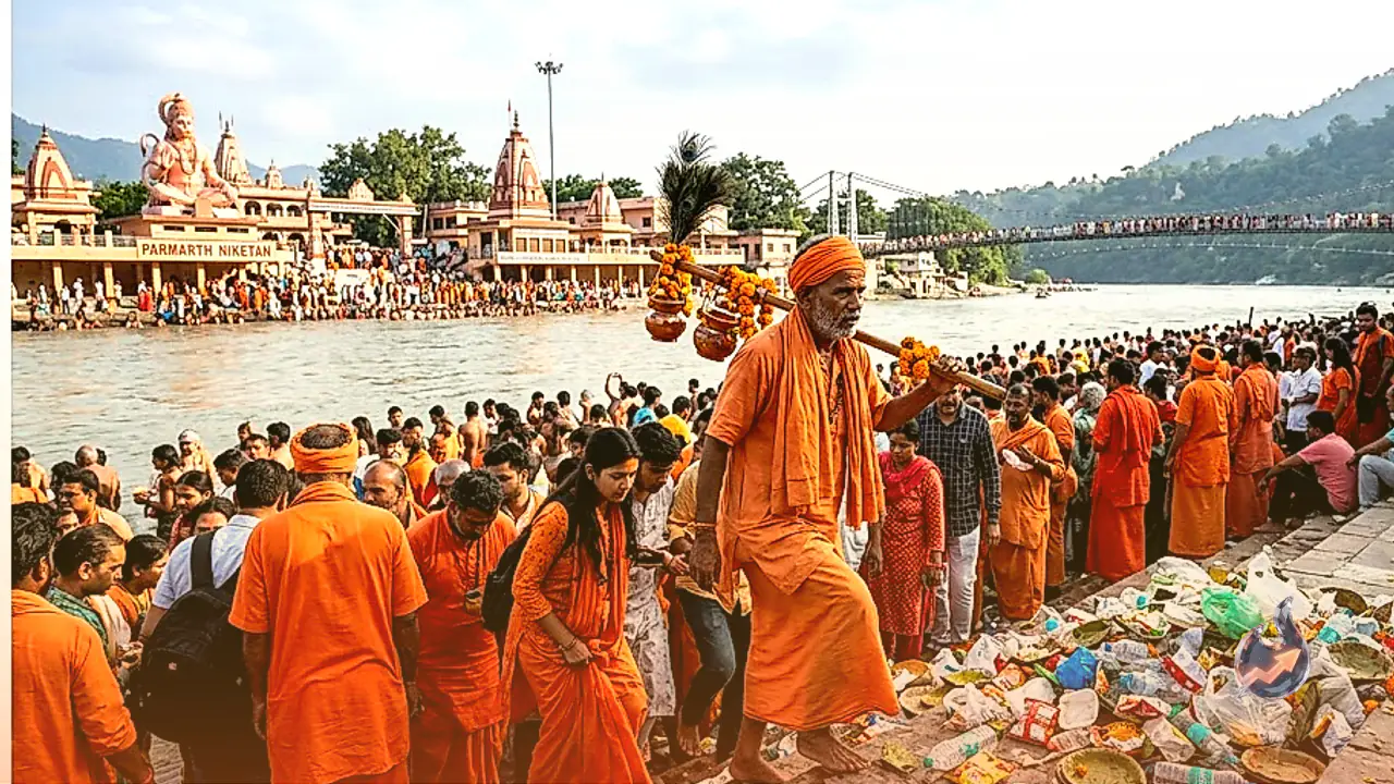 Sawan Crowds Swell in Rishikesh While Garbage Piles Up on the Ganga Ghats