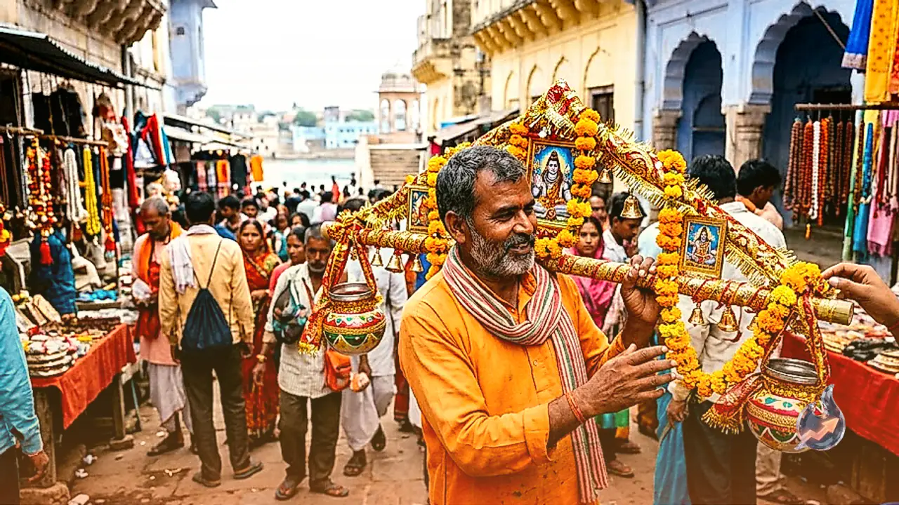 Sawan Begins with Bustling Markets near Badri Ghat in Pushkar as Designer Kanwars Fetch Up to Rs 5100